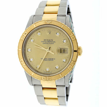 Rolex Datejust Thunderbird Turnograph 2-Tone 18K Yellow Gold & Stainless Steel Original Champagne Diamond Dial 36MM Oyster Watch 16263