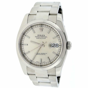 Rolex Datejust Silver Dial 36MM Smooth Domed Bezel Oyster Stainless Steel Mens Watch 116200
