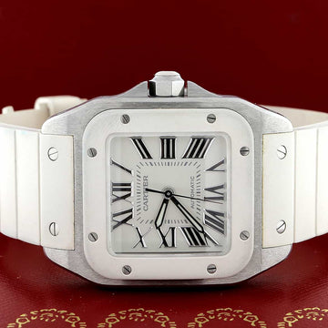Cartier Santos White Medium 32MM Roman Dial Automatic Stainless Steel Ladies Watch W20122U2