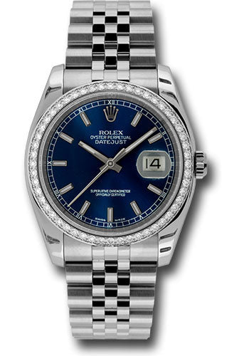 Rolex Steel and White Gold Datejust 36 Watch - 52 Diamond Bezel - Blue Index Dial - Jubilee Bracelet - 116244 blij