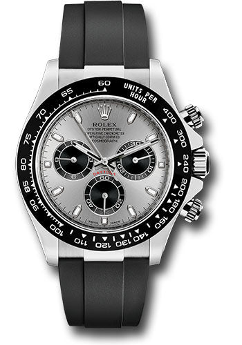 Rolex White Gold Cosmograph Daytona 40 Watch - Steel Index Dial - Black Oysterflex Strap - 116519LN stbkof