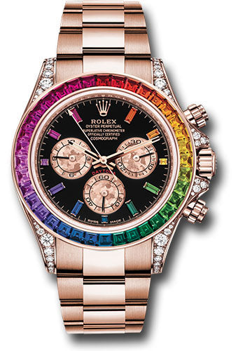 Rolex Everose Cosmograph Daytona 40 Watch - 36 Baguette-Cut Sapphires In Rainbow Graduation Bezel - Black Rainbow Sapphire Dial - 116595RBOW bkgcs