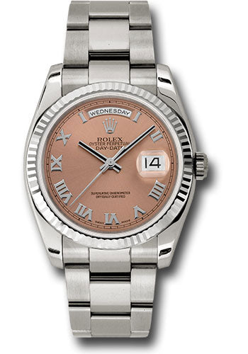 Rolex White Gold Day-Date 36 Watch - Fluted Bezel - Copper Roman Dial - Oyster Bracelet - 118239 cro