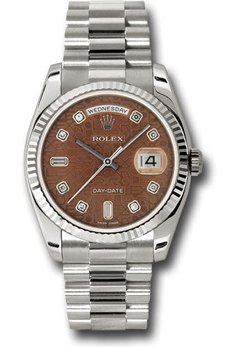 Rolex White Gold Day-Date 36 Watch - Fluted Bezel - Havana Brown Diamond Dial - President Bracelet - 118239 hbjdp