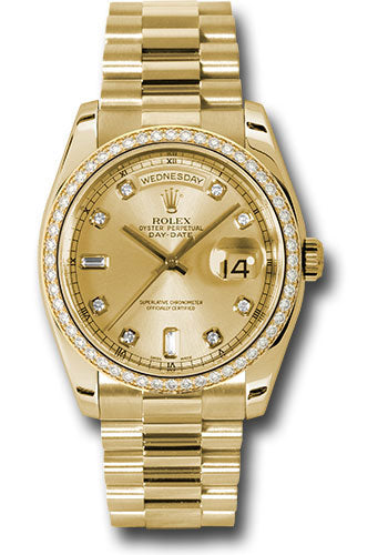Rolex Yellow Gold Day-Date 36 Watch -  Bezel - Champagne Diamond Dial - President Bracelet - 118348 chd