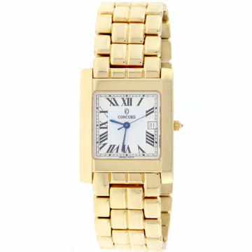 Concord Square 14K Yellow Gold 26MM Silver Roman Dial Diamond Crown Watch 28-57-651