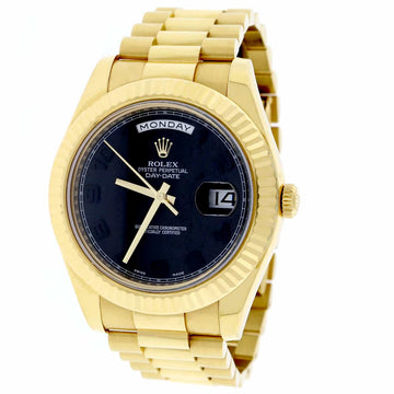 Rolex President Day-Date II 18K Yellow Gold Black Arabic Concentric Dial 41MM Automatic Mens Watch 218238