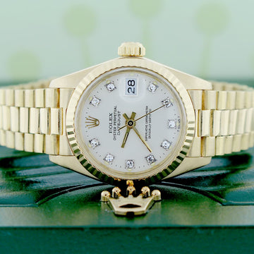 Rolex President Datejust Ladies 18K Yellow Gold Original Silver Diamond Dial 26MM Automatic Watch 6917