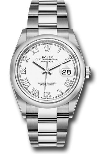 Rolex Steel Datejust 36 Watch - Domed Bezel - White Roman Dial - Oyster Bracelet - 2019 Release - 126200 wro