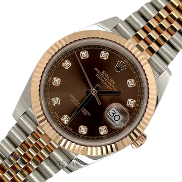 Rolex Datejust 41 Factory Chocolate Diamond Dial Rose Gold Steel Watch 126331 Box Papers 2019