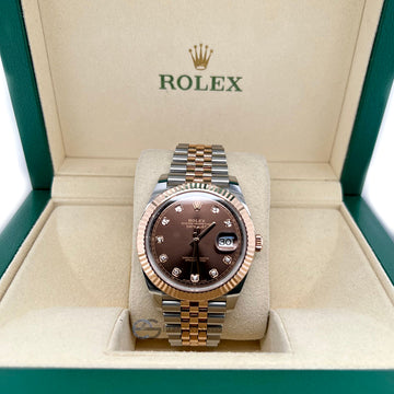 Rolex Datejust 41 Factory Chocolate Diamond Dial Rose Gold Steel Watch 126331 Box Papers 2019