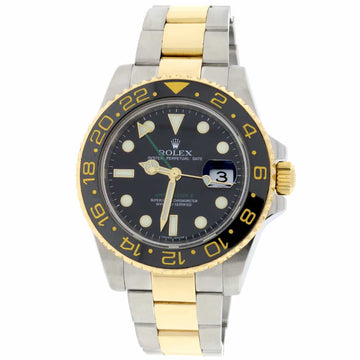 Rolex GMT-Master II 2-Tone Yellow Gold & Stainless Steel Black Ceramic Bezel Automatic Mens Watch 116713LN