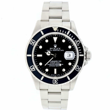 Rolex Submariner Date Black Dial 40MM Automatic Stainless Steel Mens Oyster Watch 16610