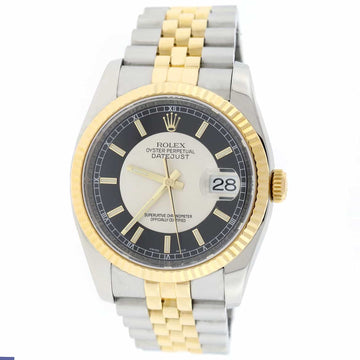 Rolex Datejust 2-Tone 18K Yellow Gold & Stainless Steel 36MM Steel & Black Dial Automatic Mens Watch 116233