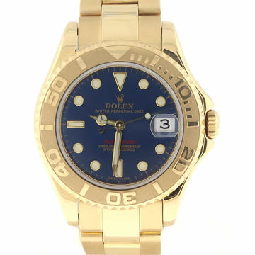 Rolex Yacht-Master 18K Yellow Gold Blue Dial Oyster 35MM Midsize Watch 168628