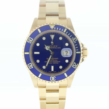 Rolex Submariner Date 18K Yellow Gold Blue Dial/Bezel 40MM Automatic Mens Watch 16618
