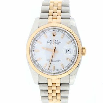 Rolex Datejust 2-Tone 18K Everose Gold & Stainless Steel Original White Stick Dial 36MM Automatic Jubilee Mens Watch 116231