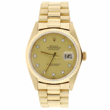 Rolex President Datejust 18K Yellow Gold Original Diamond Dial Automatic Mens Watch 16018