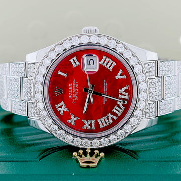 Rolex Datejust II 41mm 9.8CT Diamond Bezel/Bracelet/Red MOP Roman Dial 116300 Watch Box Papers