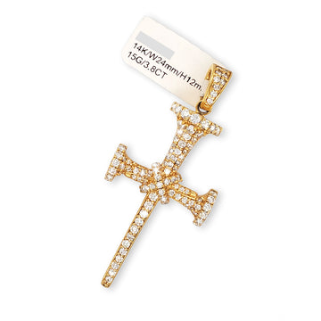 14K Yellow Gold 3.8ct Jesus Cross Diamond Pendant