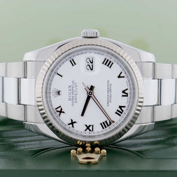 Rolex Datejust White Roman Dial 36MM White Gold Bezel Automatic Steel Oyster Watch 116234