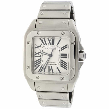 Cartier Santos 100 Large Silver Roman Dial Automatic Stainless Steel Mens Watch W20073X8