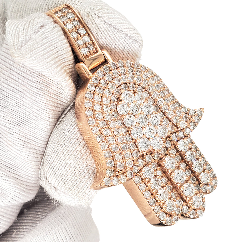 14K Rose Gold Diamond Hamsa Pendant