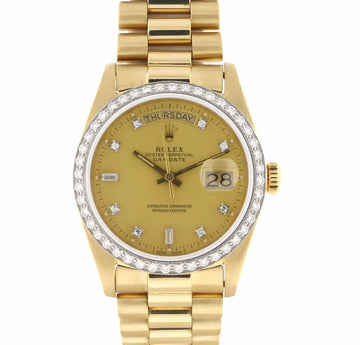 Rolex President 18K Yellow Gold Factory Diamond Bezel & Dial 36MM Watch 18048