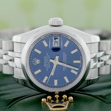 Rolex Datejust Ladies Original Blue Stick Dial 26MM Domed Bezel Automatic Stainless Steel Jubilee Watch 179160