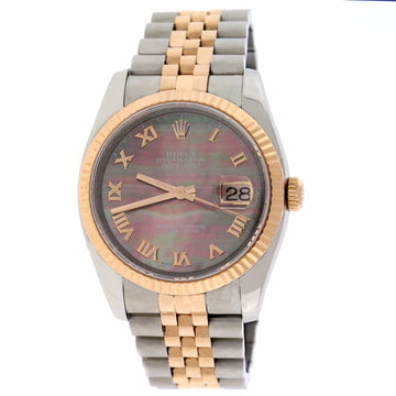 Rolex Datejust 2-Tone 18K Rose Gold & Stainless Steel Tahitian Mother of Pearl Roman Numeral Dial Automatic Watch 116231