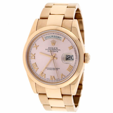 Rolex President Day-Date 18K Rose Gold Original Pink Roman Dial 36MM Oyster Automatic Mens Watch 118205