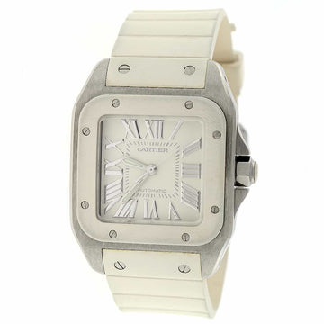 Cartier Santos White Medium 32MM Roman Dial Automatic Stainless Steel Ladies Watch W20122U2