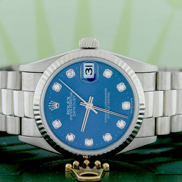 Rolex President Datejust Midsize 18K White Gold Factory Diamond Dial 31MM Watch 78279