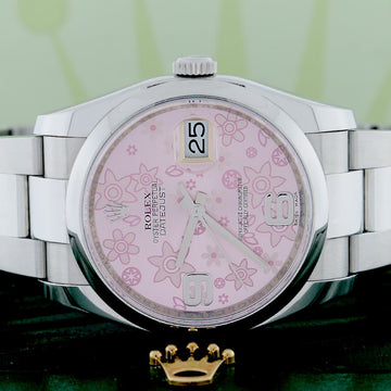Rolex Datejust 36MM Original Pink Floral Dial Automatic Stainless Steel Oyster Womens Watch 116200