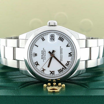 Rolex Datejust Midsize Ladies 31MM White Roman Dial Domed Bezel Automatic Stainless Steel Watch 178240