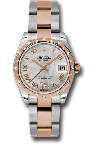 Rolex Steel and Everose Gold Datejust 31 Watch - 24 Diamond Bezel - Mother-Of-Pearl Diamond Roman Vi Roman Dial - Oyster Bracelet - 178341 mdro