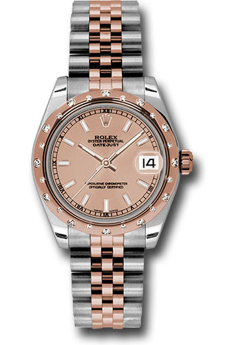 Rolex Steel and Everose Gold Datejust 31 Watch - 24 Diamond Bezel - Pink Index Dial - Jubilee Bracelet - 178341 pij