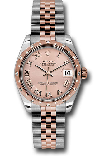 Rolex Steel and Everose Gold Datejust 31 Watch - 24 Diamond Bezel - Pink Roman Dial - Jubilee Bracelet - 178341 prj