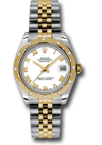 Rolex Steel and Yellow Gold Datejust 31 Watch - 24 Diamond Bezel - White Roman Dial - Jubilee Bracelet - 178343 wrj