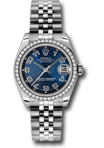 Rolex Steel and White Gold Datejust 31 Watch - 46 Diamond Bezel - Blue Concentric Circle Arabic Dial - Jubilee Bracelet - 178384 blcaj