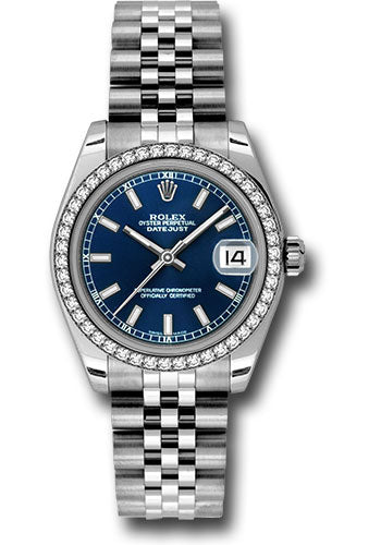 Rolex Steel and White Gold Datejust 31 Watch - 46 Diamond Bezel - Blue Index Dial - Jubilee Bracelet - 178384 blij