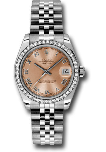 Rolex Steel and White Gold Datejust 31 Watch - 46 Diamond Bezel - Pink Roman Dial - Jubilee Bracelet - 178384 prj