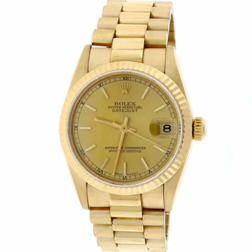 Rolex President Datejust Midsize 18K Yellow Gold Factory Champagne Stick Dial 31MM Watch 68278