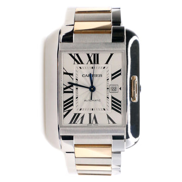 Cartier Tank Anglaise 2-Tone Silver White Dial Roman Numerals Watch Box Papers