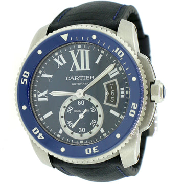 Calibre de Cartier 42 mm Diver Watch/Blue Roman Dial/Blue Calfskin And Rubber Strap/Box&Papers/WSCA0010