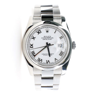 Rolex Datejust 36mm Steel Watch/White Dial with Roman Numerals/Box/Papers/116200