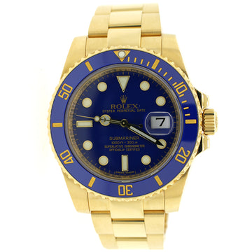 Rolex Submariner Date 40mm Yellow Gold Blue Ceramic Bezel/Dial Watch 116618