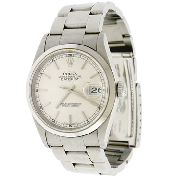 Rolex Datejust Factory Silver Stick Dial 36MM Oyster Mens Watch 16200 Box Papers