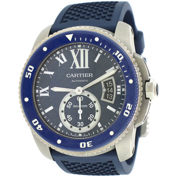 Calibre de Cartier 42 mm Diver Watch/Blue Roman Dial/Blue Rubber Strap/Box&Papers/WSCA0011