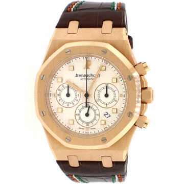 Audemars Piguet Royal Oak 39mm Chronograph Rose Gold/Silver-Toned Dial/Hand-Stitched Brown Leather Strap/26022OR.OO.D088CR.01